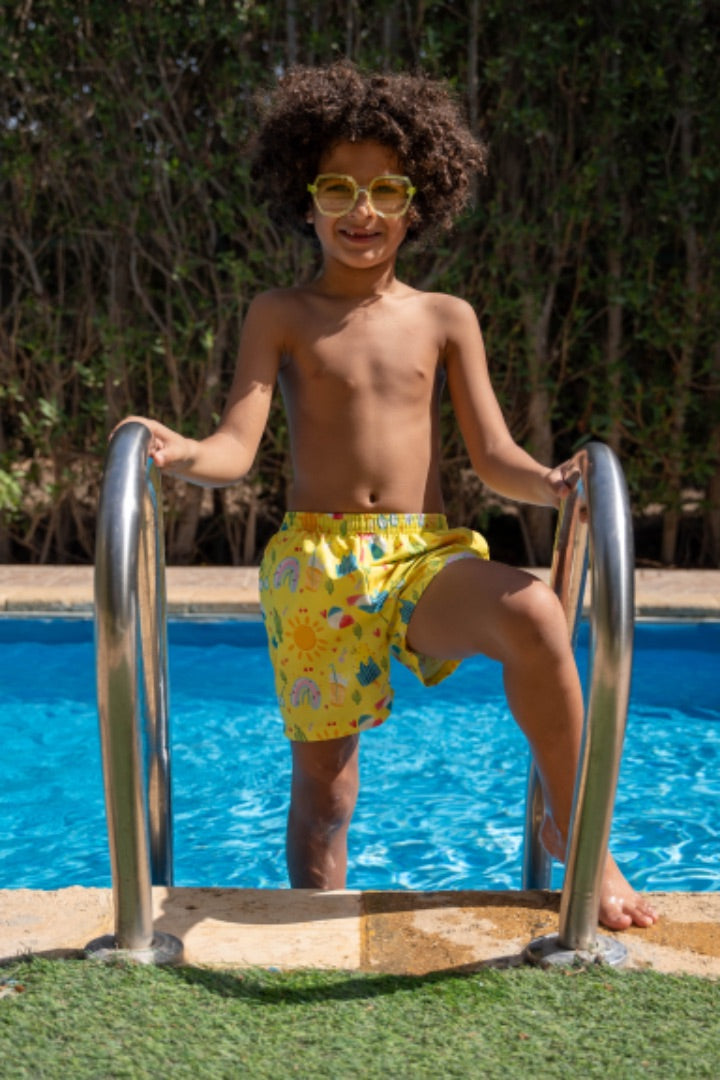Bright yellow swim-shorts