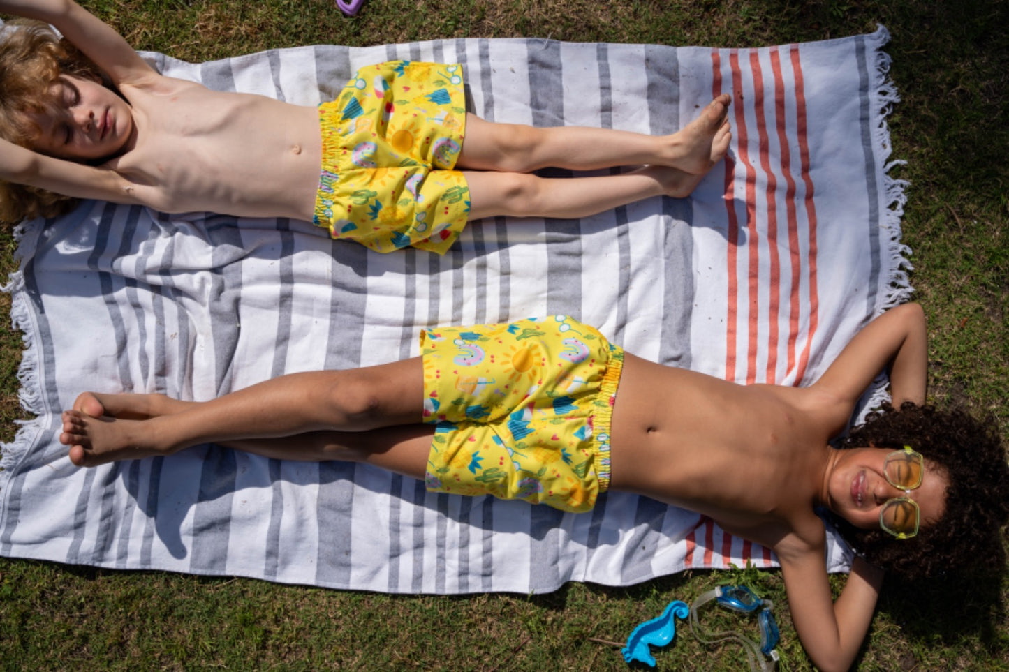 Bright yellow swim-shorts